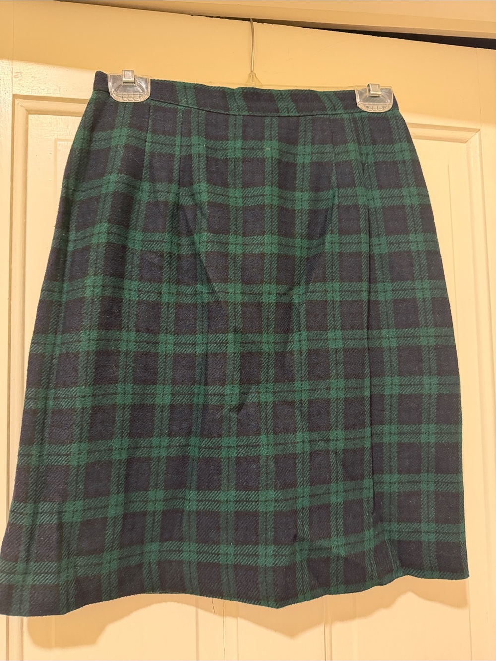 Classic Green and Navy Plaid Pencil Skirt